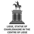 Belgium, Liege, Statue Of Charlemagne In The Centre Of Lige travel landmark vector illustration