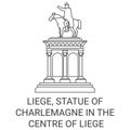 Belgium, Liege, Statue Of Charlemagne In The Centre Of Lige travel landmark vector illustration