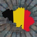 Belgium map flag on euros sunburst illustration Royalty Free Stock Photo
