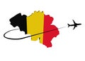 Belgium map flag with plane and swoosh 3d illustration Royalty Free Stock Photo