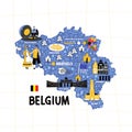 Belgium map hand drawn vector illustration flag