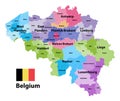 Belgium map showing the provinces and administrative subdivisions municipalities, colored by arrondissements