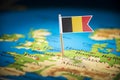 Belgium marked with a flag on the map