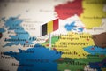 Belgium marked with a flag on the map Royalty Free Stock Photo