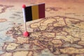 Belgium marked with a flag on the map. Royalty Free Stock Photo