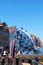 Belgium - May5,2018: Skyscraper the Bruges Whale ,Whale Made Of Plastic Ocean Waste Breaches Brugges .Artwork by StudioKCA, Bruges