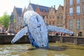 Belgium - May5,2018: Skyscraper the Bruges Whale ,Whale Made Of Plastic Ocean Waste Breaches Brugges .Artwork by StudioKCA, Bruges