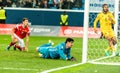 Belgium national football team goalkeeper Thibaut Courtois conceding a goal