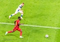 Belgium national football team striker Jeremy Doku against Finland fullback Jere Uronen during EURO 2020 match Finland vs Belgium