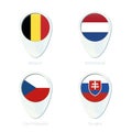 Belgium, Netherlands, Czech Republic, Slovakia flag location map pin icon