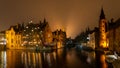 Belgium night scene on the Rozenhoedkaai canal, Bruges, Belgium Royalty Free Stock Photo