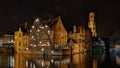 Rozenhoedkaai canal night landscape, Bruges, Belgium Royalty Free Stock Photo