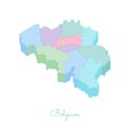 Belgium region map: colorful isometric top view.