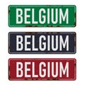 belgium road sign. country name on blue road traffic signs board design vector illustration. Royalty Free Stock Photo