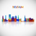 Belgium skyline silhouette in colorful geometric style.