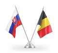 Belgium and Slovakia table flags isolated on white 3D rendering