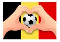 Belgium soccer ball and hand heart shape