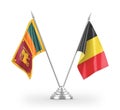 Belgium and Sri Lanka table flags isolated on white 3D rendering