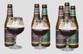 Belgium Straffe Hendrik beers bottles and glass isolated on light background Royalty Free Stock Photo