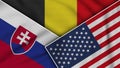 Belgium United States of America Slovakia Flags Together Fabric Effect Illustration