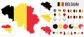 Belgium vector map with flag, globe and icons on white background Royalty Free Stock Photo