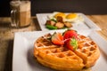 Belgium Waffle with potato eggs and cappuccino coffee Royalty Free Stock Photo