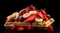 Belgium Waffles Accompanied by Strawberries and Banana. Tropical Twist. Delectable Delights. Morning Bliss. AI Generative