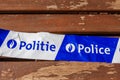 Belgium, warning tape with Belgian police text in French in Flemish
