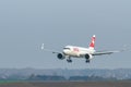 Belgium, Zaventem, Brussels Airport, Landing of an airplane of the Swiss company Swiss