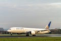 Belgium, Zaventem, Brussels Airport, Landing of a Boeing 787 plane of the American company United Airlines