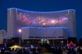 Belgorod, Russia.Diorama museum `Fire Arc` in the night LED lighting of the facade.