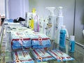 Belgorod , Russia - DEC, 07, 2018: Disinfection Set of hand sanitizer bottles, washing gel, spray, wet wipes, liquid soap, Hand hy