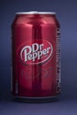 Belgorod , Russia - MAY, 17, 2020: Can of Dr Pepper soft drink. Isolated On blue Background