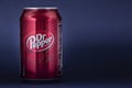 Belgorod , Russia - MAY, 17, 2020: Can of Dr Pepper soft drink. Isolated On blue Background