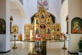 Font with a pulpit, an iconostasis and altar of the Russian Orthodox Church Royalty Free Stock Photo