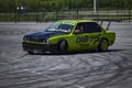 Belgorod , Russia - OCT 13, 2018: A drift racing car in action with smoking tires in track