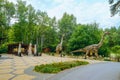 Brachiosaurus robotic full-size statues in the forest of Belgorod dinopark