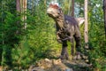 Full-size statue of allosaurus in dinopark of Belgorod city