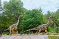 Pair Brachiosaurus robotic full-size statue in the forest of Belgorod dinopark