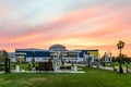 Training and Sports Complex Svetlana Khorkina Belgorod State University. Walkup campus. Evening street view on a sunset. Royalty Free Stock Photo