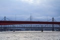 Belgrade brigdes over the Sava river Ada, Gazela, the old and the new railway bridges taken during a winter afternoon Royalty Free Stock Photo