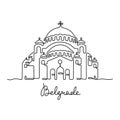 Belgrade cathedral continuous line vector illustration Royalty Free Stock Photo