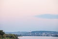 Zemun Quay Zemunski Kej in Belgrade, Serbia, on the Danube river, seen in autumn, during a sunset dusk sunny evening.