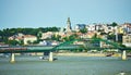 Belgrade city center view Sava River bridge Serbia