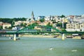 Belgrade city center view Sava River bridge Serbia