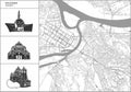 Belgrade city map with hand-drawn architecture icons Royalty Free Stock Photo