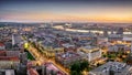 Belgrade downtown, Ada, Gazela bridges, Sava River Waterfront, New Belgade sunset aerial panorama