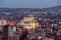 Belgrade downtown skyline with temple of Saint Sava and Hotel Slavija. Royalty Free Stock Photo