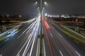 Belgrade - light trails on motorway highway at night, long exposure urban background