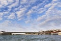 Belgrade Panorama - Branko's Bridge With Tourist Port On Sava River Viewed From The River Perspective - Serbia Royalty Free Stock Photo